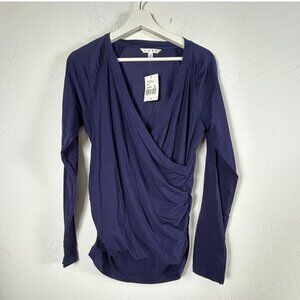 Cabi Womens Blueberry Wrap Top Large Long Sleeve Cotton Blend Stretch #131 New